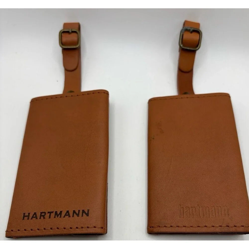 Lot of 2 Hartmann Luggage Tag Brown Folding Address Card ID Holder